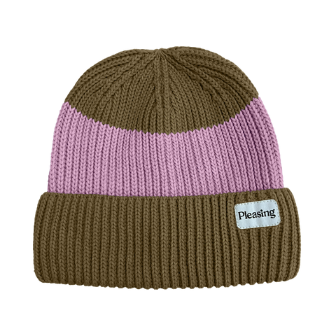 The Pleasing Striped Beanie in Lilac and Mustard