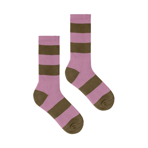 The Slouchy Striped Sock in Lilac and Mustard